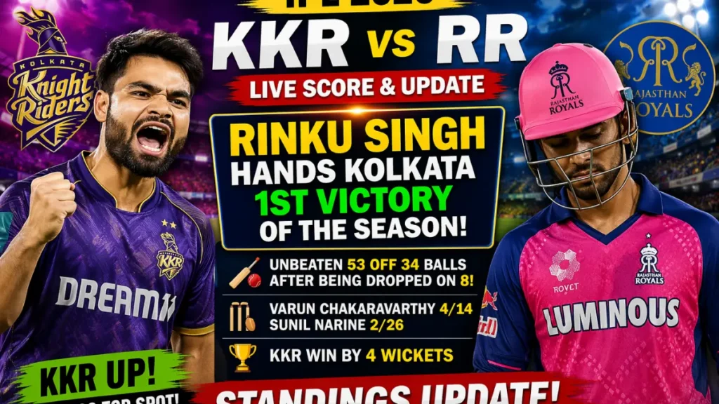 Rajasthan Royals vs Kolkata Knight Riders Standings