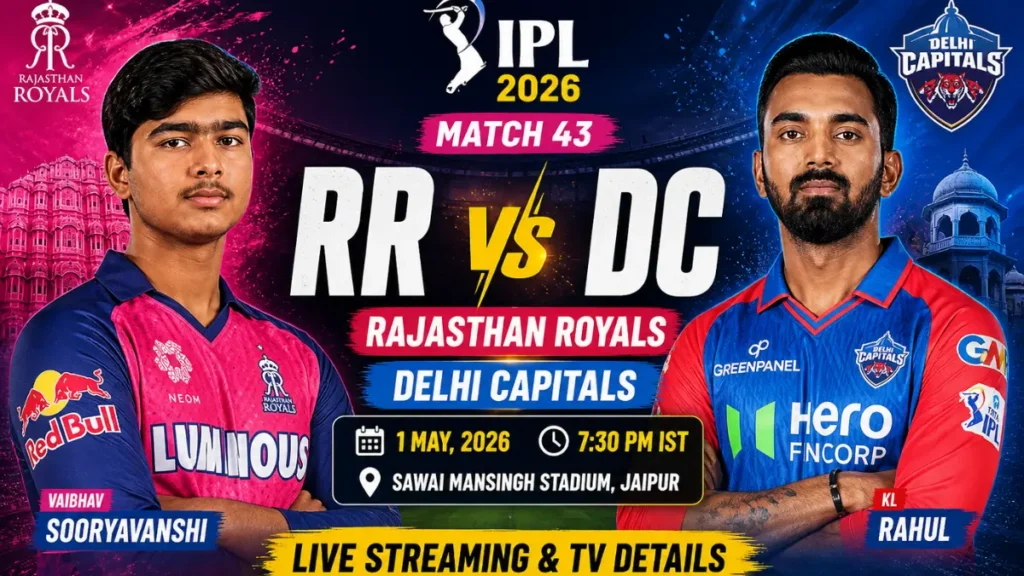 where to watch Rajasthan Royals vs Delhi Capitals
